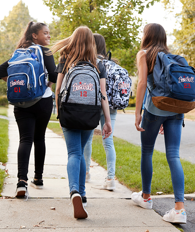 Students with customized backpacks